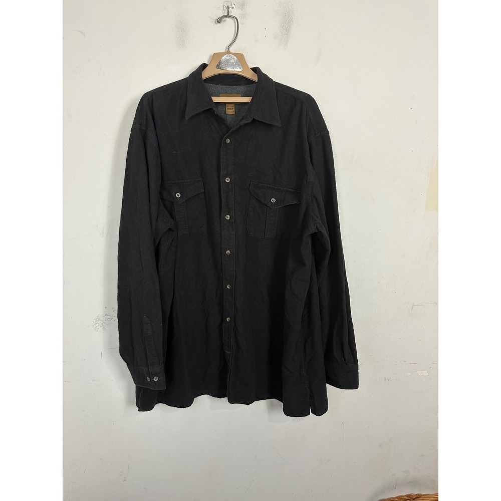 St Johns Bay Mens 2XLT Flannel Shirt Black Cotton Long Sleeve Tall Button Down
